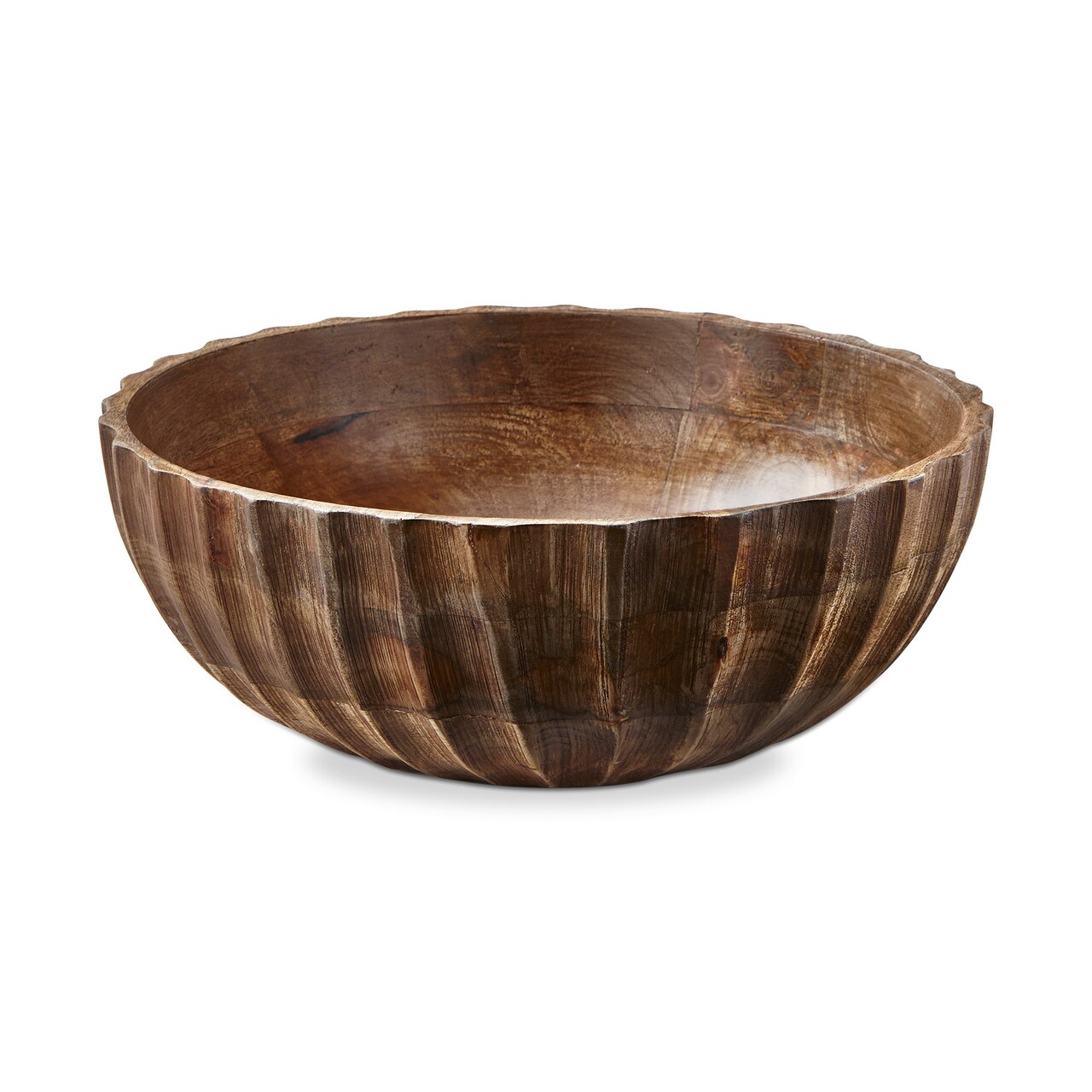 Fluted Mango Wood Bowl Large 13.0L x13.0W x 4.5H inches 144 oz.